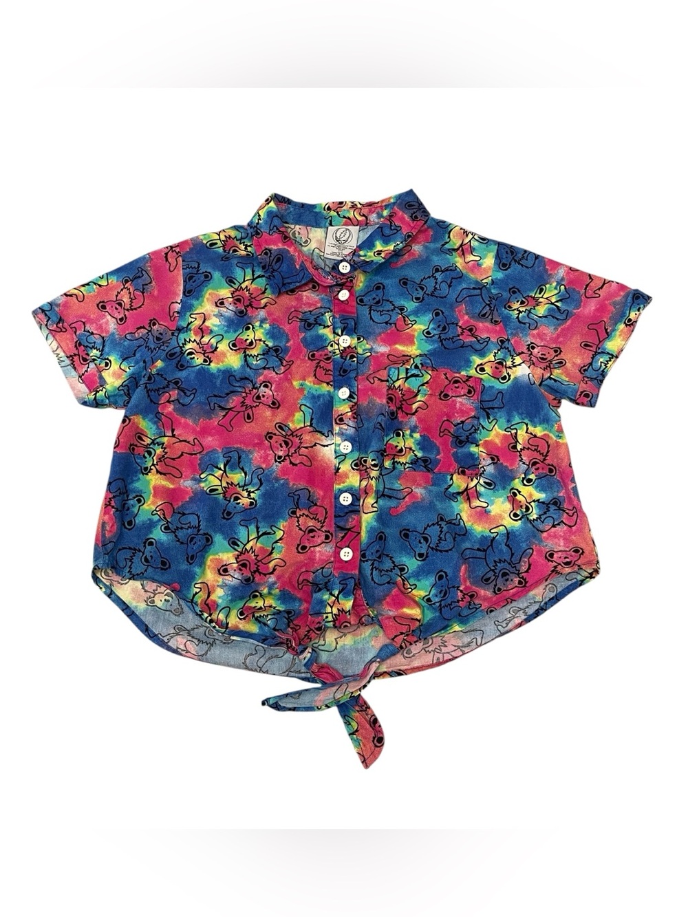 Grateful Dead Tie Dye Bear Multicolor Button Front Crop Top Women’s Size M